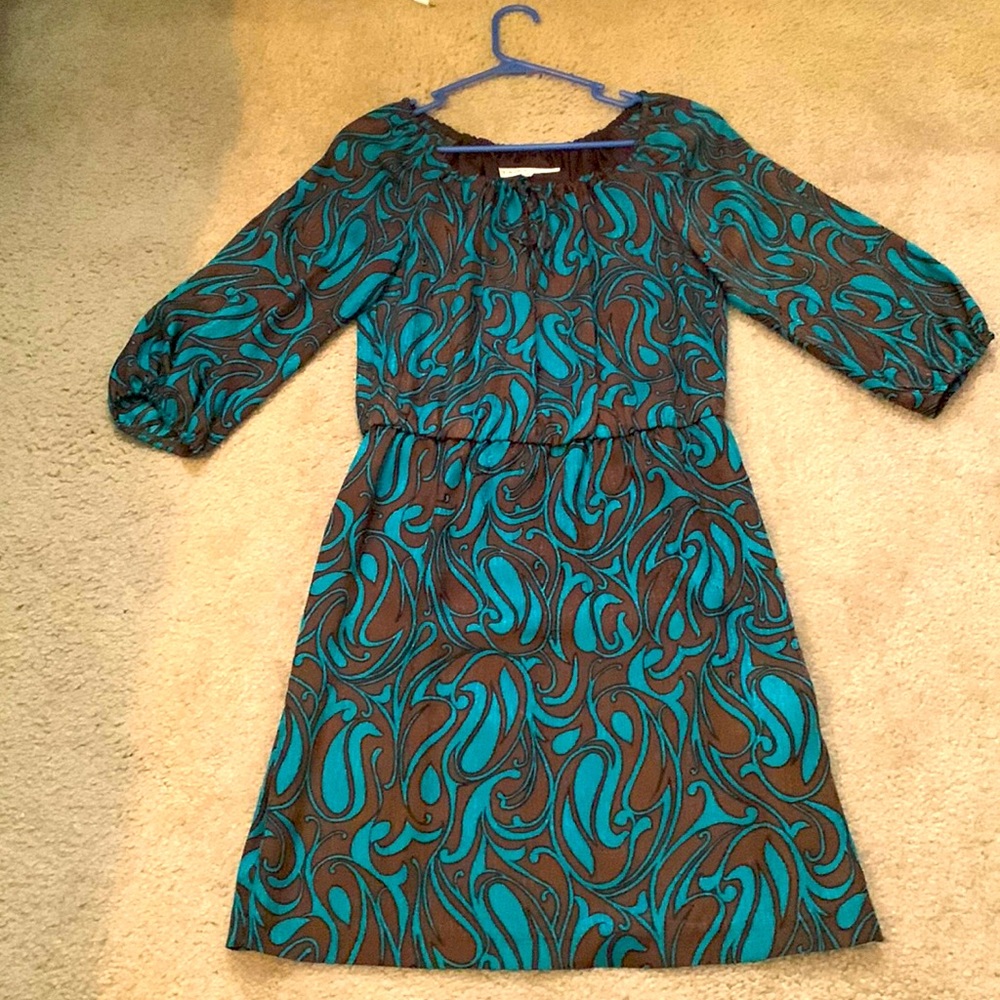 Trina Turk chocolate and teal Silk printed dress, 4